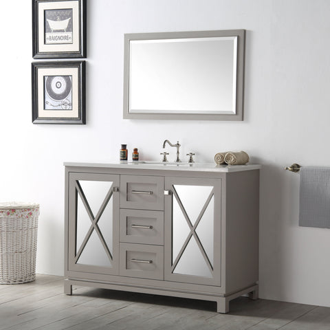 Image of 48" WOOD SINK VANITY WITH QUARTZ TOP-NO FAUCET IN WARM GREY WH7448-WG