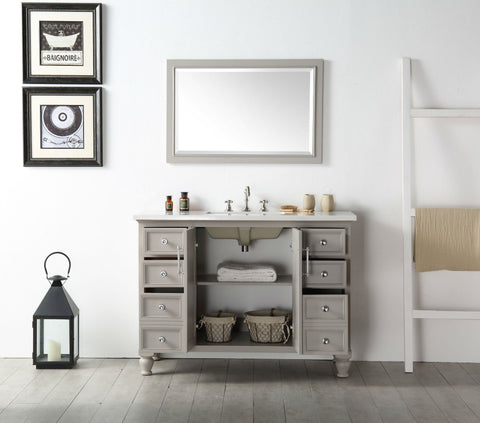 Image of 48" WOOD SINK VANITY WITH QUARTZ TOP-NO FAUCET IN WARM GREY WH7548-WG