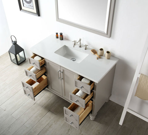Image of 48" WOOD SINK VANITY WITH QUARTZ TOP-NO FAUCET IN WARM GREY WH7548-WG