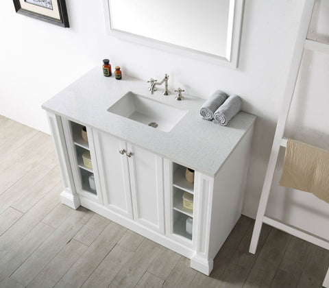 Image of 48" WOOD SINK VANITY WITH QUARTZ TOP-NO FAUCET IN WHITE WH7248-W