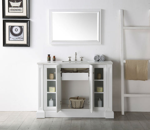 Image of 48" WOOD SINK VANITY WITH QUARTZ TOP-NO FAUCET IN WHITE WH7248-W