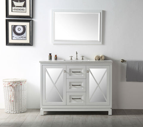 Image of 48" WOOD SINK VANITY WITH QUARTZ TOP-NO FAUCET IN WHITE WH7448-W