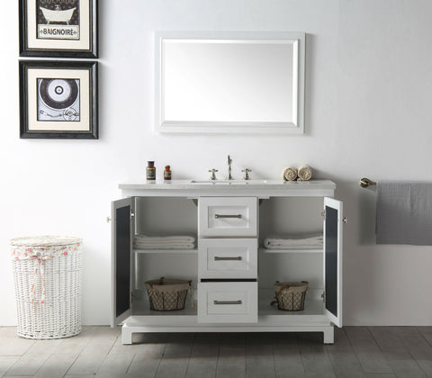 Image of 48" WOOD SINK VANITY WITH QUARTZ TOP-NO FAUCET IN WHITE WH7448-W