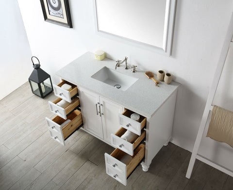 Image of 48" WOOD SINK VANITY WITH QUARTZ TOP-NO FAUCET IN WHITE WH7548-W