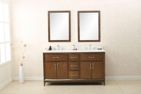 Image of 60" ANTIQUE COFFEE SINK VANITY WITH QUARTZ TOP, NO FAUCET WLF7030-60