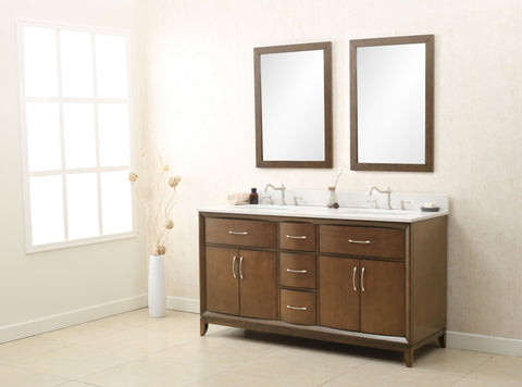 Image of 60" ANTIQUE COFFEE SINK VANITY WITH QUARTZ TOP, NO FAUCET WLF7030-60