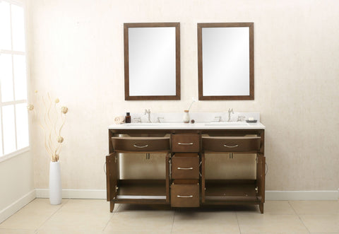 Image of 60" ANTIQUE COFFEE SINK VANITY WITH QUARTZ TOP, NO FAUCET WLF7030-60