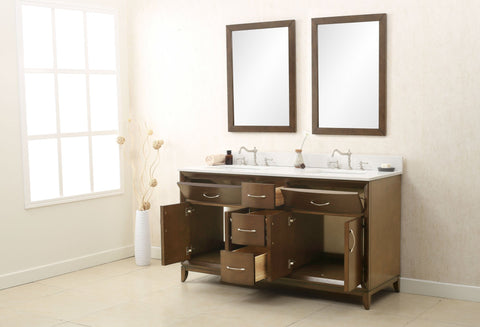 Image of 60" ANTIQUE COFFEE SINK VANITY WITH QUARTZ TOP, NO FAUCET WLF7030-60