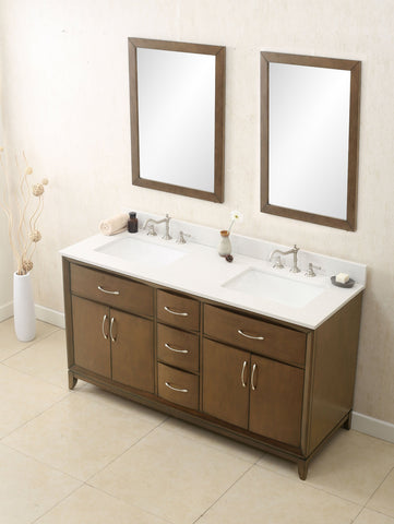 Image of 60" ANTIQUE COFFEE SINK VANITY WITH QUARTZ TOP, NO FAUCET WLF7030-60