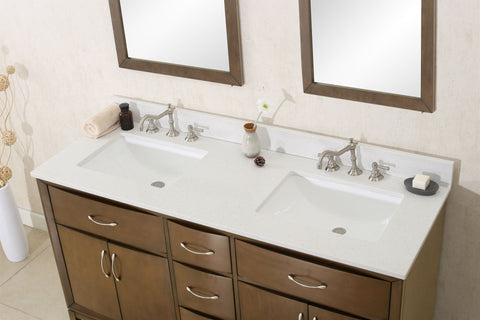 Image of 60" ANTIQUE COFFEE SINK VANITY WITH QUARTZ TOP, NO FAUCET WLF7030-60