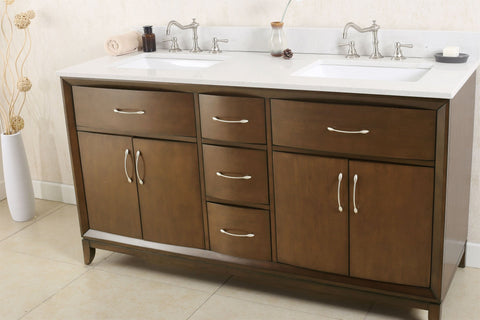 Image of 60" ANTIQUE COFFEE SINK VANITY WITH QUARTZ TOP, NO FAUCET WLF7030-60