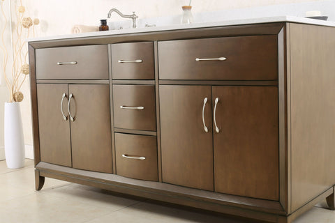 Image of 60" ANTIQUE COFFEE SINK VANITY WITH QUARTZ TOP, NO FAUCET WLF7030-60