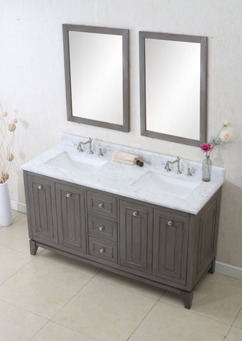 Image of 60" SILVER GRAY SINK VANITY CABINET MATCH WITH WLF6036-61 TOP, NO FAUCET WLF7034-60