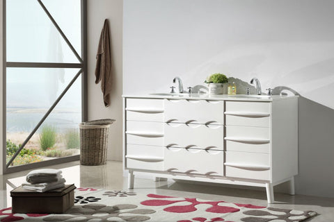 Image of 60" SOLID WOOD SINK VANITY WITH ARTIFICIAL STONE-NO FAUCET WH5060