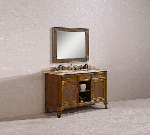 Image of 60" SOLID WOOD SINK VANITY WITH MARBLE-NO FAUCET AND BACKSPLASH WH3660