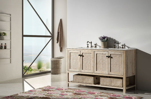 Image of 60" SOLID WOOD SINK VANITY WITH MARBLE TOP-NO FAUCET WH5160