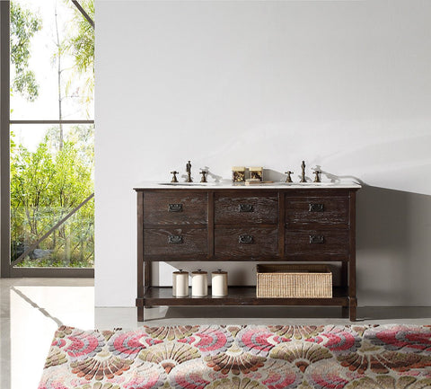 Image of 60" WOOD SINK VANITY WITH MARBLE TOP-NO FAUCET WH5260
