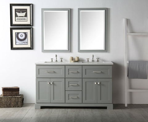 Image of 60" WOOD SINK VANITY WITH QUARTZ OP-NO FAUCET IN COOL GREY WH7660-CG