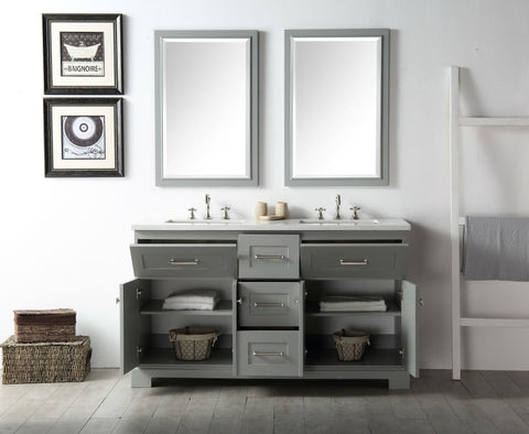 Image of 60" WOOD SINK VANITY WITH QUARTZ OP-NO FAUCET IN COOL GREY WH7660-CG