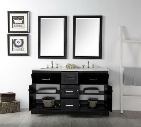 Image of 60" WOOD SINK VANITY WITH QUARTZ OP-NO FAUCET IN ESPRESOO WH7660-E