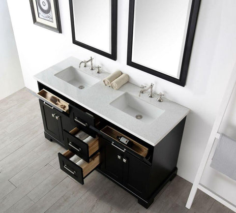 Image of 60" WOOD SINK VANITY WITH QUARTZ OP-NO FAUCET IN ESPRESOO WH7660-E