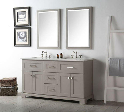 Image of 60" WOOD SINK VANITY WITH QUARTZ OP-NO FAUCET IN WARM GREY WH7660-WG