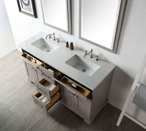 Image of 60" WOOD SINK VANITY WITH QUARTZ OP-NO FAUCET IN WARM GREY WH7660-WG