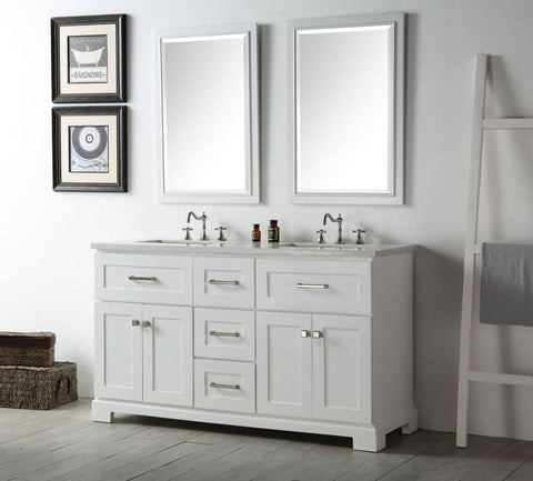 Image of 60" WOOD SINK VANITY WITH QUARTZ OP-NO FAUCET IN WHITE WH7660-W