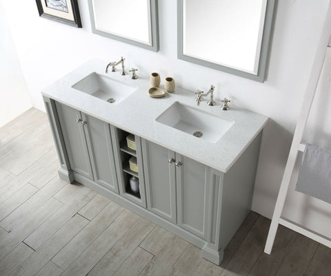 Image of 60" WOOD SINK VANITY WITH QUARTZ TOP-NO FAUCET IN COOL GREY WH7360-CG