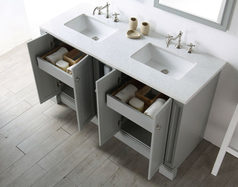 Image of 60" WOOD SINK VANITY WITH QUARTZ TOP-NO FAUCET IN COOL GREY WH7360-CG