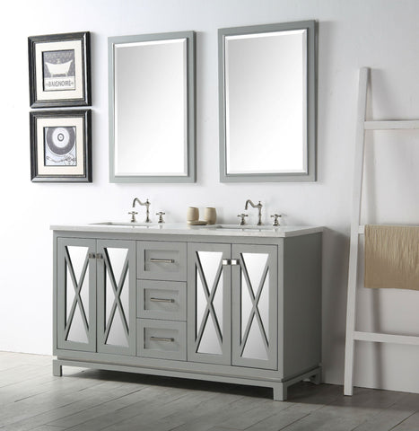 Image of 60" WOOD SINK VANITY WITH QUARTZ TOP-NO FAUCET IN COOL GREY WH7460-CG
