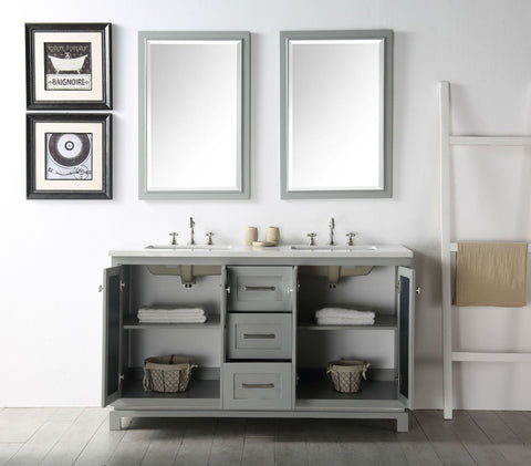 Image of 60" WOOD SINK VANITY WITH QUARTZ TOP-NO FAUCET IN COOL GREY WH7460-CG