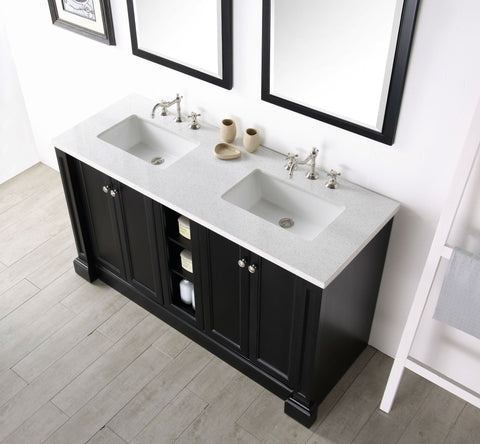 Image of 60" WOOD SINK VANITY WITH QUARTZ TOP-NO FAUCET IN ESPRESSO WH7360-E