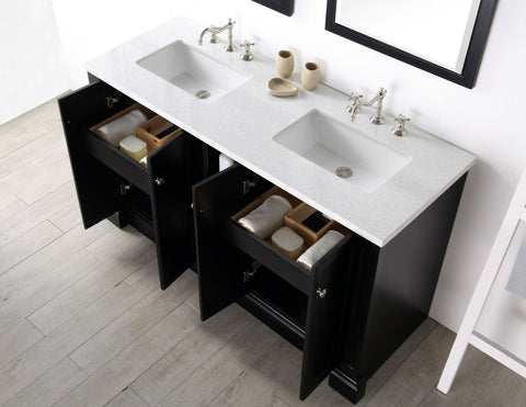 Image of 60" WOOD SINK VANITY WITH QUARTZ TOP-NO FAUCET IN ESPRESSO WH7360-E