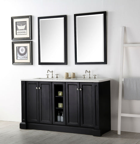 Image of 60" WOOD SINK VANITY WITH QUARTZ TOP-NO FAUCET IN ESPRESSO WH7360-E