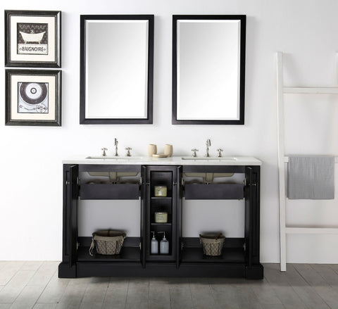 Image of 60" WOOD SINK VANITY WITH QUARTZ TOP-NO FAUCET IN ESPRESSO WH7360-E