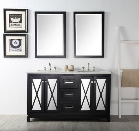 Image of 60" WOOD SINK VANITY WITH QUARTZ TOP-NO FAUCET IN ESPRESSO WH7460-E