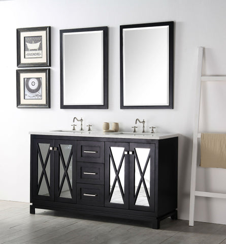 Image of 60" WOOD SINK VANITY WITH QUARTZ TOP-NO FAUCET IN ESPRESSO WH7460-E