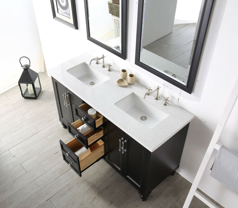 Image of 60" WOOD SINK VANITY WITH QUARTZ TOP-NO FAUCET IN ESPRESSO WH7560-E