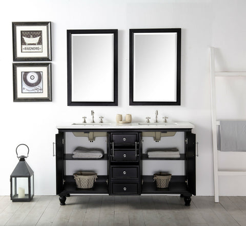 Image of 60" WOOD SINK VANITY WITH QUARTZ TOP-NO FAUCET IN ESPRESSO WH7560-E