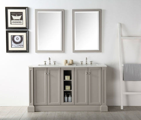 Image of 60" WOOD SINK VANITY WITH QUARTZ TOP-NO FAUCET IN WARM GREY WH7360-WG