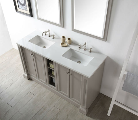 Image of 60" WOOD SINK VANITY WITH QUARTZ TOP-NO FAUCET IN WARM GREY WH7360-WG