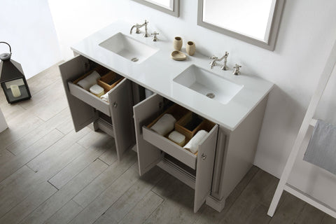 Image of 60" WOOD SINK VANITY WITH QUARTZ TOP-NO FAUCET IN WARM GREY WH7360-WG