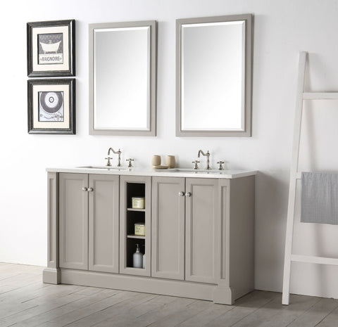 Image of 60" WOOD SINK VANITY WITH QUARTZ TOP-NO FAUCET IN WARM GREY WH7360-WG