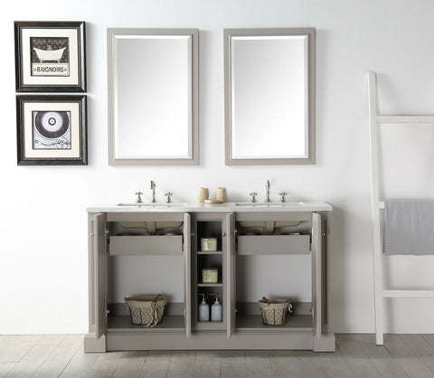 Image of 60" WOOD SINK VANITY WITH QUARTZ TOP-NO FAUCET IN WARM GREY WH7360-WG