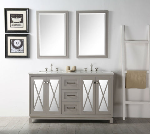 Image of 60" WOOD SINK VANITY WITH QUARTZ TOP-NO FAUCET IN WARM GREY WH7460-WG