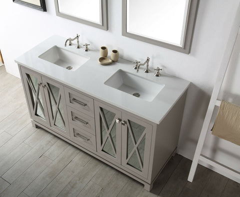 Image of 60" WOOD SINK VANITY WITH QUARTZ TOP-NO FAUCET IN WARM GREY WH7460-WG