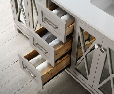 Image of 60" WOOD SINK VANITY WITH QUARTZ TOP-NO FAUCET IN WARM GREY WH7460-WG