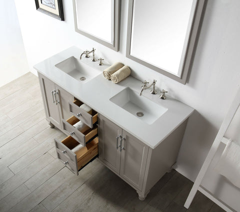 Image of 60" WOOD SINK VANITY WITH QUARTZ TOP-NO FAUCET IN WARM GREY WH7560-WG
