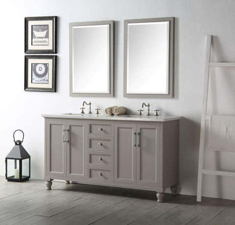 Image of 60" WOOD SINK VANITY WITH QUARTZ TOP-NO FAUCET IN WARM GREY WH7560-WG